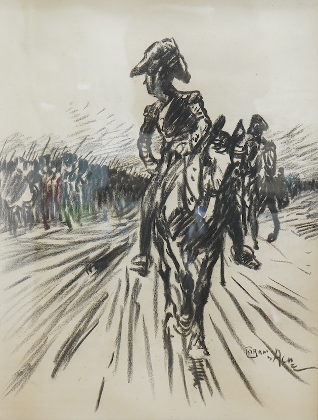 Emmanuel Poire (Caran D'Ache, 1858-1909), Mounted Calvary and Infantry, signed, charcoal, 61 x 36cm